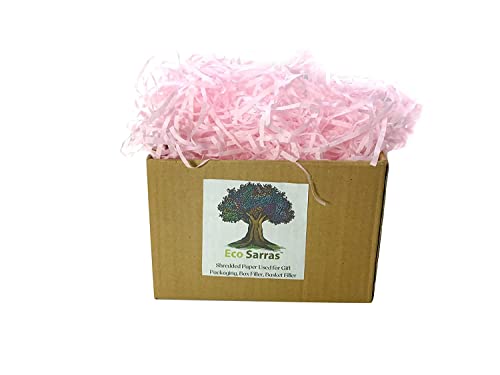 Image of Eco Sarras thin shredded paper crinkle paper grass strips gift tray decoration, gift hamper decorations, gift box fillers, wedding birthday & valentines day gift (200 Grams, Light Pink)