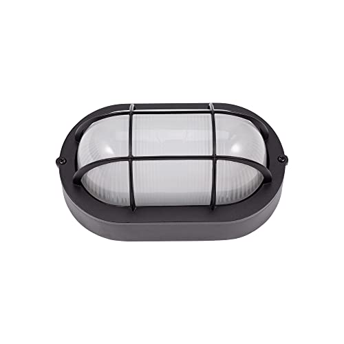 GRUENLICH LED Bulkhead Light, Flush Mount for Wall or Ceiling, 6W 600 Lumen, Dimmable 5000K Daylight White, Aluminum Housing, Water-Proof for Outdoor, Black Finish 1-Pack