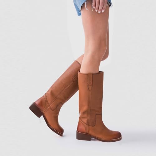 Caradise Knee High Boots for Women Square Toe Block Heel Tall Boots Vintage Pull On Low Heel Campus Boots2