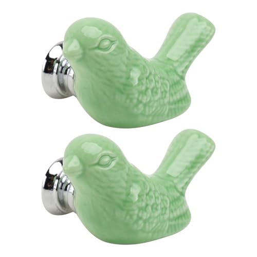 Happyyami 2個 欧式モダン引き出しノブ セラミック単孔ハンドル かわいい鳥デザイン キャビネットクローゼット用 グリーン