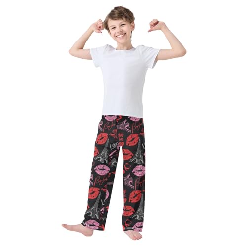Paris Eiffel Tower Heart Boys Pants for Kids Jogger Pants with Pockets S-XL2