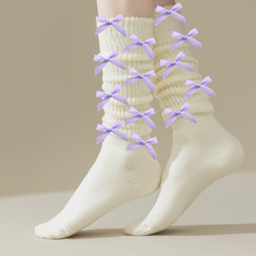 Image of 30pcs Bow Charms for Socks Mini Ribbon Bow Junk Socks Charms Brooch Pins Girly Y2K Decorative Pins for Shoes Shirts Hats Socks Gloves Crafts Coquette Safety Pins Accessories Bulk (Purple)