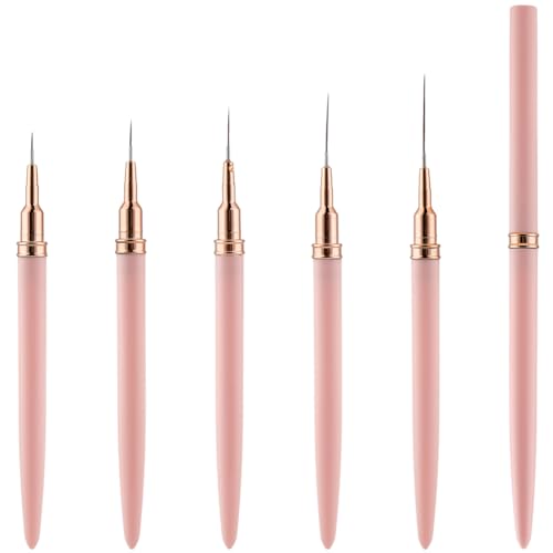 BEAMARKER Juego de 5 pincel Metálico para Uñas, Pinceles Delineadores Rosas, Pinceles de Diseño para Pintura de Esmalte de Gel UV, Herramientas de Dibujo para Punteo de Uñas de Plástico, para Líneas L
