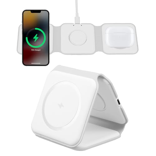 Cargador Inalámbrico 3 en 1, Cargador Plegable 15W para iPhone 16/15/14/13/12, Apple Watch 10/9/8/7/6/SE y AirPods, Estación de Carga Rápida Magnética con Indicador LED, Cable USB-C 1 m