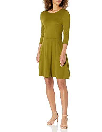 Lark & Ro 3/4 Sleeve Knit Fit and Flare Dress Vestido, Avocado, XXL
