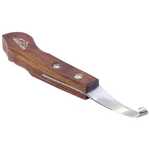 Image of Equine Care Left-Handed Farrier Hoof Knife, Sheesham Wood Handle | Left-handed farrier hoof knife with genuine Sheesham wood handle; curved J2 stainless steel blade