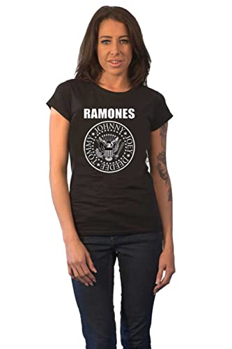 Ramones Camiseta de Seal Band Logo Nuevo Oficial para Mujer Skinny Fit Negro Talla XS, Negro