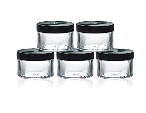 SNU Empty Cosmetic Acrylic Container Jars with Black Outer Lid and Inner White Lid Set for Lip Balms, DIY Skin Care, Body Butters and Creams - Pack of 5 Pcs (50 Grams, Transparent)