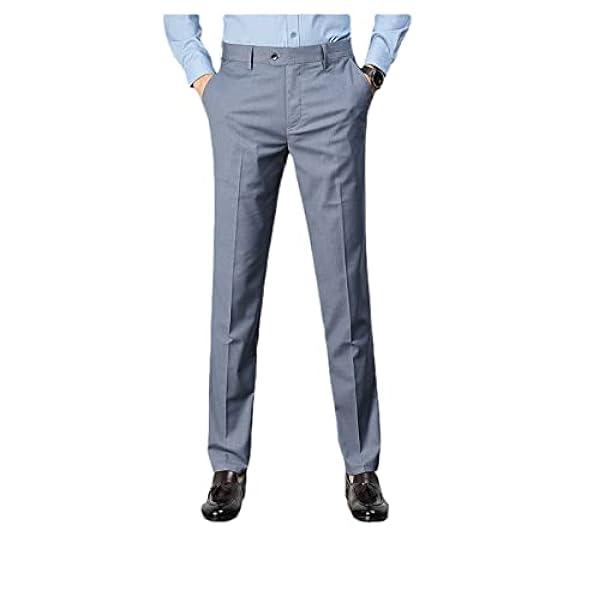 Herrmode enfärgade klänningsbyxor, klassisk smal passform skrynkel- och strykfritt business casual kostymbyxor