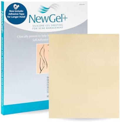 NewGel+ Advanced Silicone Professional Scar Treatment Tape for Irregular Shaped Scars from Surgery, Injury, Keloids, Burns | with Adhesive Tape, 5" x 6" (1 Count) (Beige)