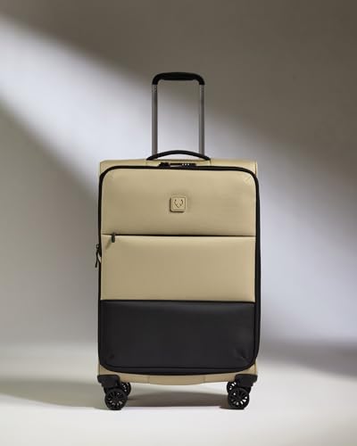 Soft Stripe Medium Luggage - 27" Softside Suitcase, Adjustable Handle, 4 Spinner Wheels, Lightweight, Expandable, TSA Lock - Recycled Polyester Luggage - 71cm, Sand Yellow2