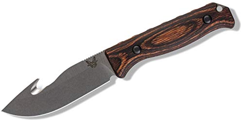 benchmade knives fixed blade - Benchmade - 15004 Saddle Mountain Knife, Drop Point With Hook Blade, Plain Edge, Brown Stabilized Wood Handle