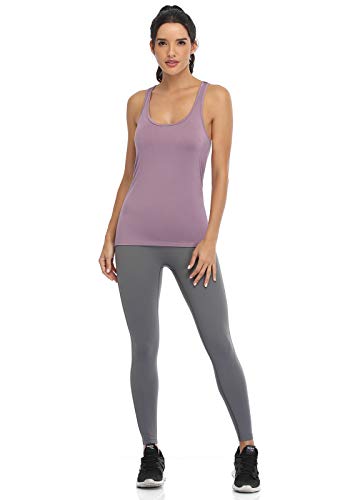 Athomely Workout Tank Tops for Women Athletic Yoga Tops Racerback Running Tanks Gym Exercise Shirts Sleeveless Activewear 4 Pack Black/Grey/White/Purple M