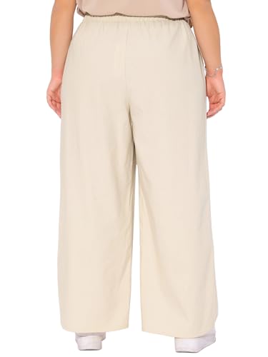 Agnes Orinda Plus Size Women's Cotton Linen Summer Palazzo Pants Drawstring Relaxed Fit Wide Leg Trousers with Pockets4