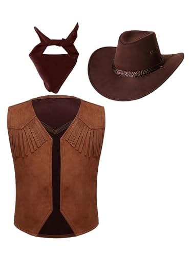 Yartina Unisex Children Cowboys Cowgirls Roleplay Wear Sleeveless Waistcoat with Bandana Hats for Carnival Party3