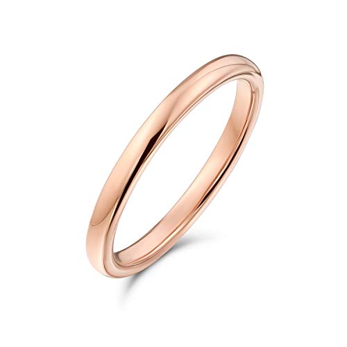 Bling Jewelry Thin Minimalist Dome Couples Titanium Wedding Band Polished Rose Gold Plated Ring for Men for Women Comfort Fit 2MM