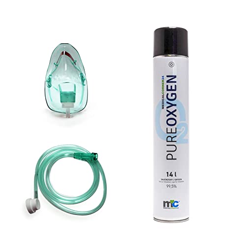 Botella de oxígeno de 14 litros con máscara de inhalación – Oxígeno de la lata para casa o de viaje Medicalcorner24