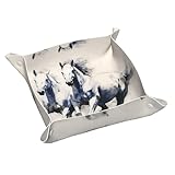 Rrkdoy Ledertablett mit Pferde-Skizzenmuster, mittelgroß, hochwertig, doppelseitig, aus PVC, für bequeme Aufbewahrung und Organisation