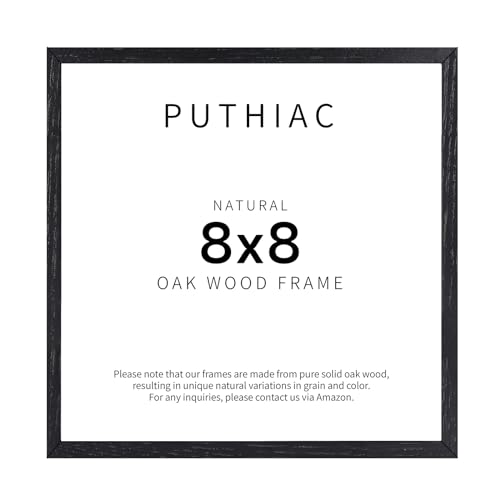 puthiac 8x8 Black Oak Wood Picture Frame - 8x8 Photo Frame, 8x8 Picture Frame Wood, Natural Solid Wooden Picture Frames for Wall Art Photo and Prints (1 Pack, Black)