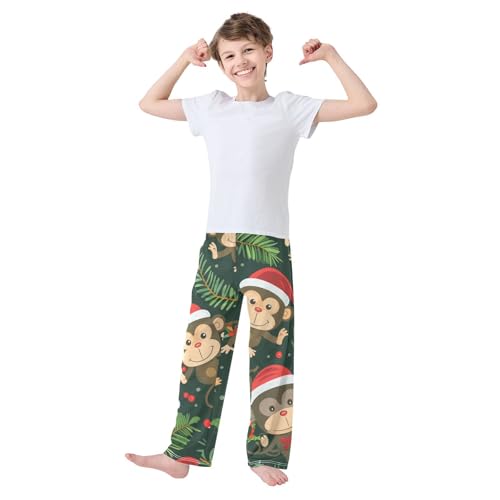 ZZXXB Monkey Holly Leaves Boys Long Pants Soft Trousers Elastic Waist Kids Lounge Bottoms with Pockets S-XL3