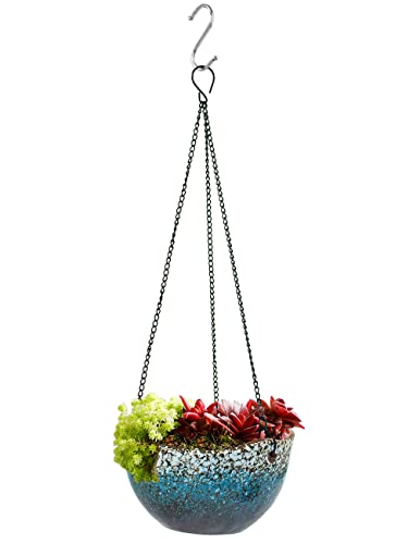 Dahlia PL0107CRH-02 Rustic Speckled Ceramic Hanging Planter Flower Pot From Chain cover