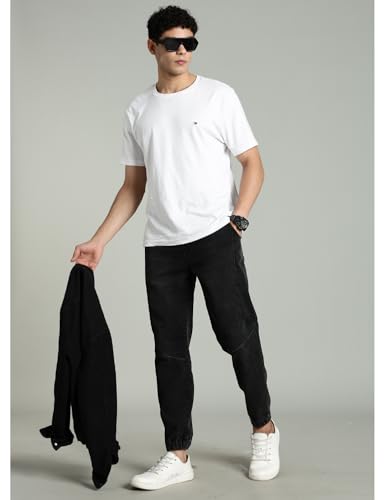 Image of INKD Men's Regular Fit Joggers - Mid -Rise | Cotton Blend | Stretchable Fabric| Elasticated Waistband | Jeans for Men (Available in Plus Sizes)