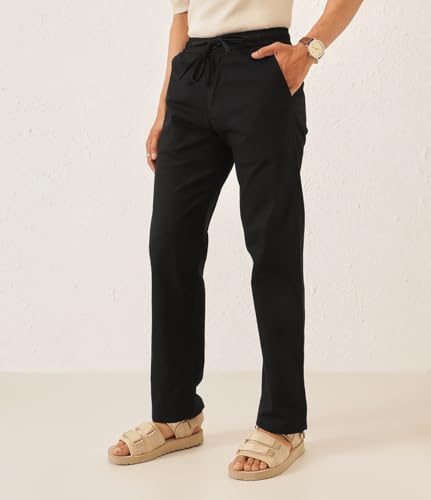 Image of Majestic Man Men's Premium Linen Blend Pants | Lightweight Fabric | Elastic Waist with Drawstring | Regular Fit | Side, Back Pockets | Perfect for Casual, Holidays & Travel
