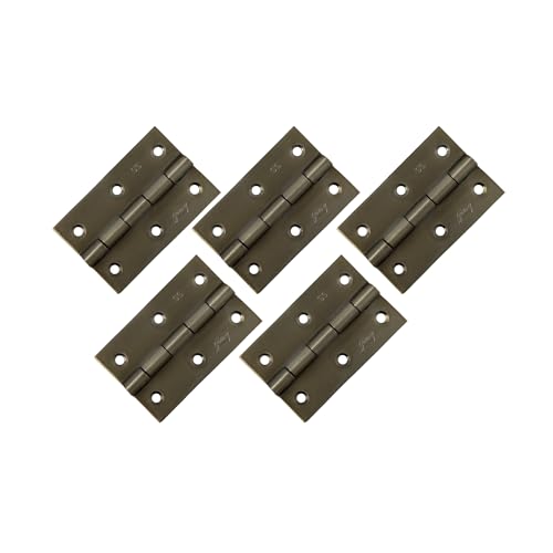 Image of Godrej Door Fittings | 3 inch x 14 Gauge Plain Joint Door Butt Hinges (Pack of1, 5 Pcs /Pack) | Antique Brass Finish, Smooth Operation | 3 Holes Kabza for Doors, Windows & Wardrobe | 1 Yr Warranty