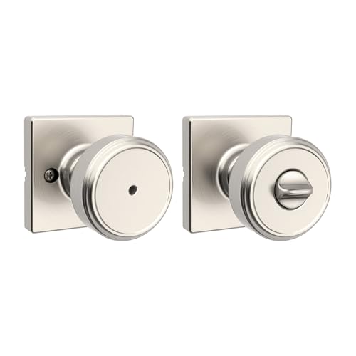 Image of Kwikset Maven Interior Privacy Door Knob with Lock, Square Door Handle for Bathroom and Bedroom, Satin Nickel Keyless Turn Lock Doorknob, with Microban Protection