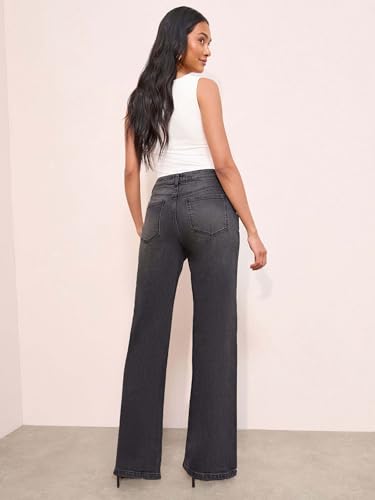 Image of KOTTY Women's High Rise Wide Leg Jeans|Cotton Blend Straight Fit Denim|Trendy Comfortable Casual Wear