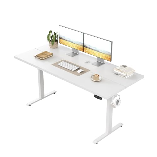 Klicelor Höhenverstellbarer Schreibtisch, Elektrischer Steh-Sitz Bürotisch, Computertisch mit 2 Memory-Funktionen, Stehpult, 110 x 60 cm, Weiß