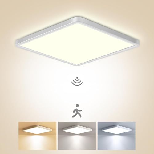 zemty Lampe mit Bewegungsmelder Innen, 22cm 18W Deckenlampe mit Bewegungsmelder, 3000K/4000K/6500K Deckenleuchte mit Bewegungsmelders, 1800LM Deckenlampe für Flur Treppe Abstellraum Keller
