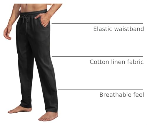 Image of PASLTER Mens Cotton Linen Pants Casual Summer Beach Pants Dress Trousers