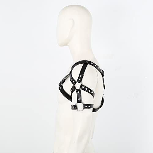 Warrior Harness for Men PU Leather Suspenders Belt Adjustable Shoulder Strap BLACK3