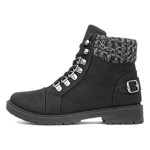 Lilley Womens Black Knitted Collar Ankle Boots