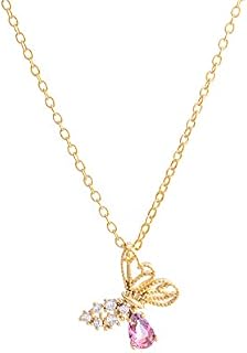pitkalle Butterfly Necklace 14K Gold Plated Pendant Necklace Pink Cubic Zirconia Chain Necklace Trendy Daughter Necklace Valentine's Day Gift Wedding Party for Women Girls