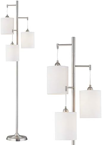 WOXXX Industrial Floor Lamp with White Fabric Shade Rustic Farmhouse Standing Lamp Modern Tree Floor Lamps for Living Room Bedrooms Office, Room Lamp Tall Lamps Corner Lamp Chrome（Bulbs Exclude）