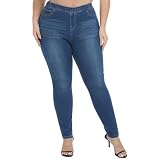 LICTZNEE Jeggings for Women Plus Size High Waisted, Stretch Pull On Denim Jeans Look Legging Skinny Slim Fit Leg with Pockets（Medium Blue, 2X）