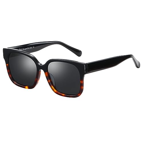 Shes Gafas De Sol Polarizadas Para Las Mujeres Retro Square Polarizadas Gafas De Sol Sh002, Negro Tortoise Frame Grey Lens, Medium Shes Gafas De Sol Polarizadas Para Las Mujeres Retro Square Polarizadas Gafas De Sol Sh002, Negro Tortoise Frame Grey Lens, Medium