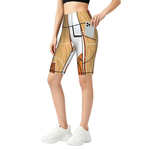 Short sport femme anti-frottement taille haute imprimé panier basket
