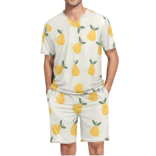 Mens Short Sleeve Pajama Set Yellow Pears on Light Background 2-piece Lounge Sleep Sets Men's Sleepwear S-XXL