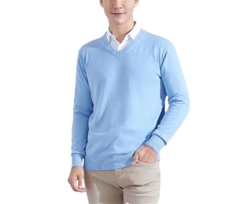 Men Classic V-Neck Knitted Sweater Men Loose Fit Pullover Sweater Soft Warm Casual Pullover Jumper