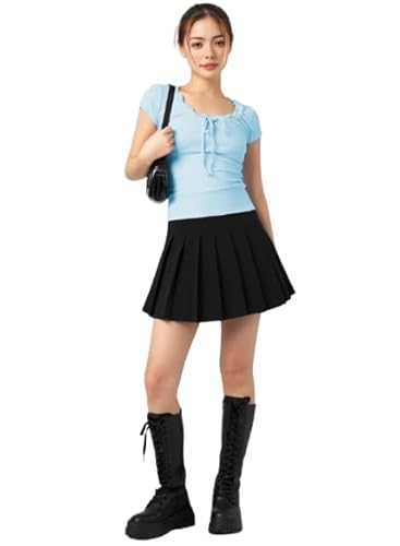 INSAFIANS Women's High-Waist Pleated Skirt Ladies Stylish Short Tennis Casual School Mini Skirt (BLK LAD 12)