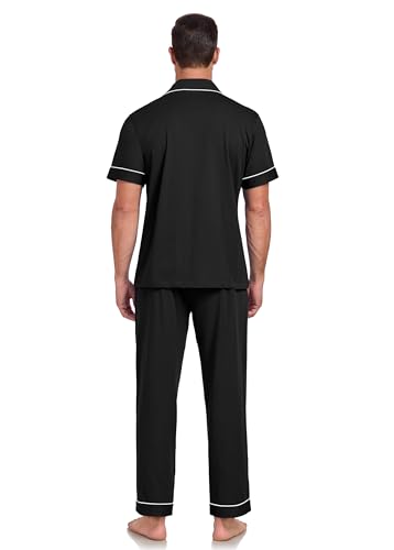 Image of COLORFULLEAF 100% Cotton Mens Pajamas Set Short Sleeve Loungewear with Long Pants Button Down Sleepwear Soft Comfy Pj for Men