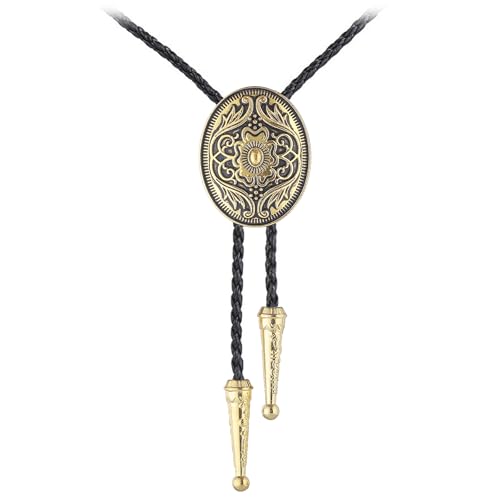 Image of GelConnie Floral Bolo Tie for Men Womens Bolo Tie Necklace Native American Black Men's Bolo Ties Western Cowboy Bolero Ties