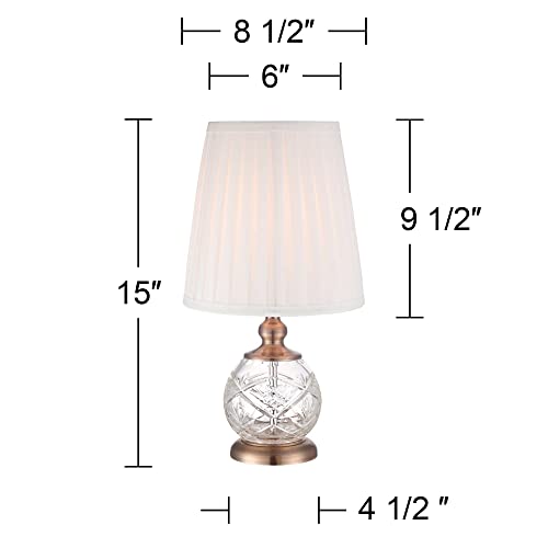 Regency Hill Ida Traditional Small Accent Table Lamp 15" High Clear Crystal Glass Sphere Brass Gold Metal Pleated White Empire Shade Decor For Bedroom House Bedside Nightstand Home Office #TOP15