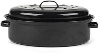 Russell Hobbs CW11491 Vitreous Enamel Romano Self Basting Deep Roaster with Lid and Oven Safe up to 230 Degrees, For Roast Dinners, Meat and Vegetables, Long Lasting, 36 cm, Black