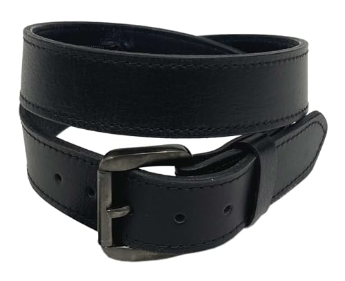 Derringer Men's Money Zip Pocket Premium Full-Grain Leather Belt, Solid Black