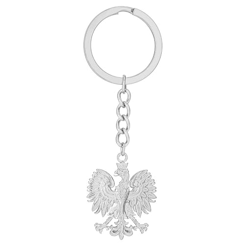 NUEAYMS Porte-clés Pologne pour homme et femme avec pendentif en acier - Cadeau vintage - Amulette - Sac à dos, Argenté., taille unique