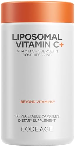 Codeage Liposomal Vitamin C 1500mg with Zinc, Elderberry, Citrus Bioflavonoids Grapefruit, Lemon, Orange Powder, Quercetin & Rose Hips Fruit – Vegan Supplement - Non-GMO, Vegan Pills, 180 Capsules